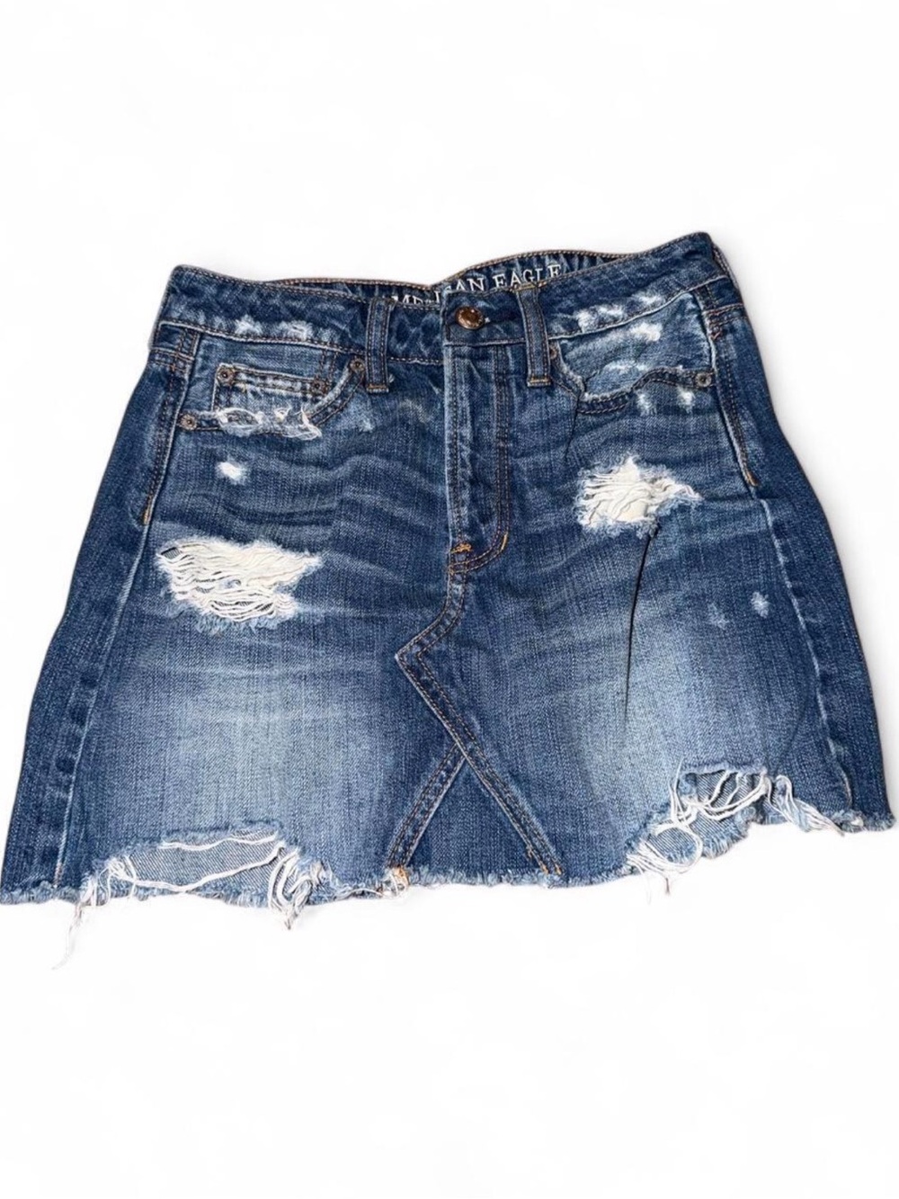 American Eagle Outfitters Distressed Blue Denim Mini Skirt